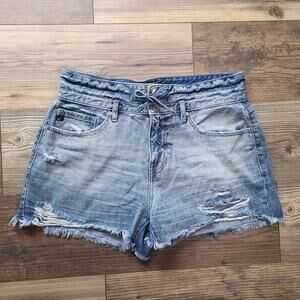 Kancan Solstice Ultra High Rise‎ Tie Belt Shorts Womens XL Distressed Raw Hem